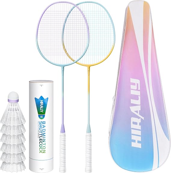 HIRALIY Badminton Rackets Includ 2/4 Rackets, 6/12 Birdies, 1 Carrying Bag