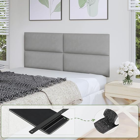 Weture Upholstered Wall Mounted Headboard Panels, Reusable and Removable Padded Wall Panels for Queen Bed, Floating Headboard for Bedroom, Pack of 4 Panels, 30" * 11.5", Gray