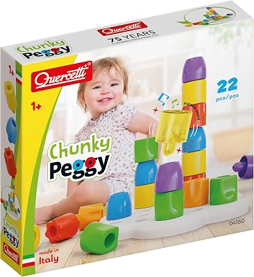 Quercetti Geokid Daisy Maxi - 21 Piece Beginning Stacking & Sorting Pegboard for Ages 1 and Up Made in Italy
