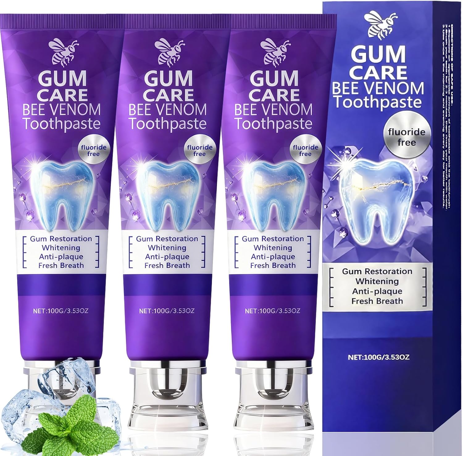 3 Rolimey Viocore Toothpaste with Bee Venom Toothpaste with Bee Venom Teeth Whitening Rolimey Viogloss Bee Venom Dental Therapy Oral Power Whitening Toothpaste Removes Stains for Men and Women