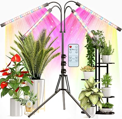 Grow Light with Stand, FRENAN Grow Lights for Indoor Plant with Red Blue & Full Spectrum, 10 Dimmable Brightness, 4812H Timer, 3 Switch Modes, Adjustable Gooseneck, Suitable for Various plant Growth