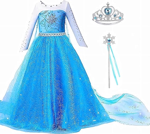 Princess Elsa Dress for Girls, Frozen Princess Elsa costume,Snow Party Queen,Birthday Party Dress Up with Accessories
