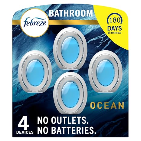 Febreze Bathroom Air Freshener Small Spaces Odor Fighter Ocean Scent 4ct