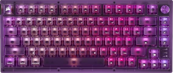 Corsair K65 Plus Wireless 75% RGB Hot-Swappable Mechanical Gaming Keyboard QWERTY US Layout, Pre-Lubricated MLX Red v2 Linear Switches, Dual-Layer Sound Dampening Atomic Purple
