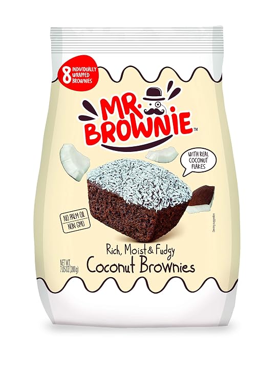 Mr. Brownie Coconut Brownies | 8 Individually Wrapped Coconut Brownie Bites | Snack Packs for Kids & Adults | Grated Coconut Layer