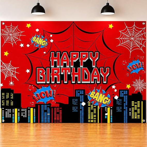 Red Spider Web Birthday Backdrop, 5 x 3 ft Vinyl Photo Banner