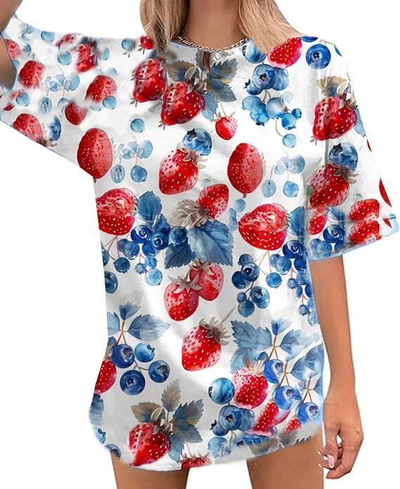 Oversized Shirt for Women 2026 Summer Graphic Tee Loose Beach Vacation Clothes Casual Short Sleeve Boho Flowers Top