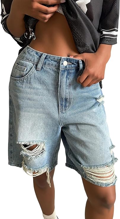 DINGANG Womens Baggy Ripped Jean Shorts High Waisted Distressed Jorts