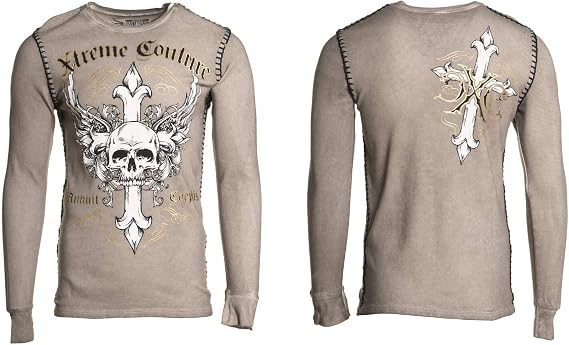 Xtreme Couture by Affliction Men's Thermal T-Shirt Annuit Biker MMA S Tan