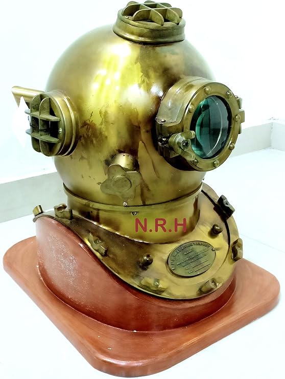 Divers Diving Helmet Full Size Antique Brass W/Base Scuba Diving US Navy Helmet 18 Inches