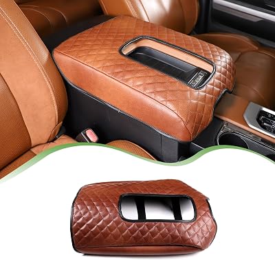LLKUANG Car Center Console Armrest Cover Pad Fit for Toyota Tundra 2007-2021 Waterproof Leather Seat Armrest Box Cushion Pad Protector Brown