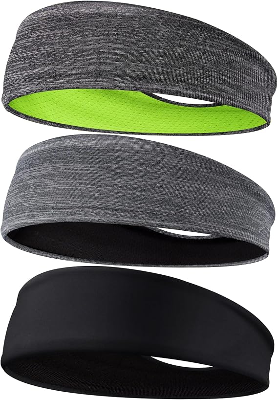 Braylin Men's Headbands, 3-Pack Head Band for Men, Sport Sweatbands for Running Fitness Yoga Cycling, Sweat Wicking Non Slip