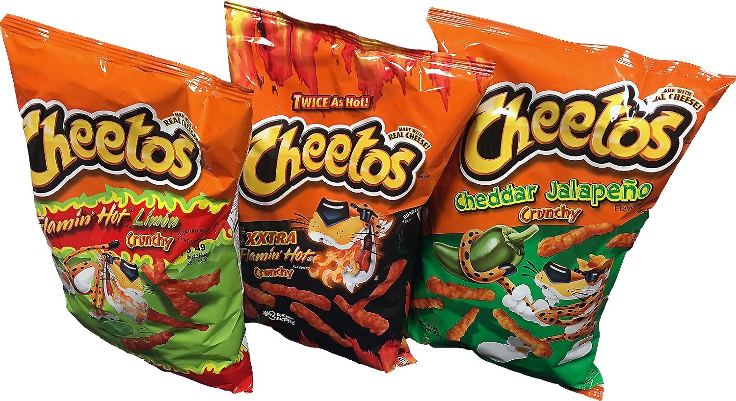 New! Cheetos Hot Sanck Combo 1  Flamin' Hot 2 Crunchy Flamin' Hot Limon 3 Cheddar Jalapeno 9 Oz X Pack of 3