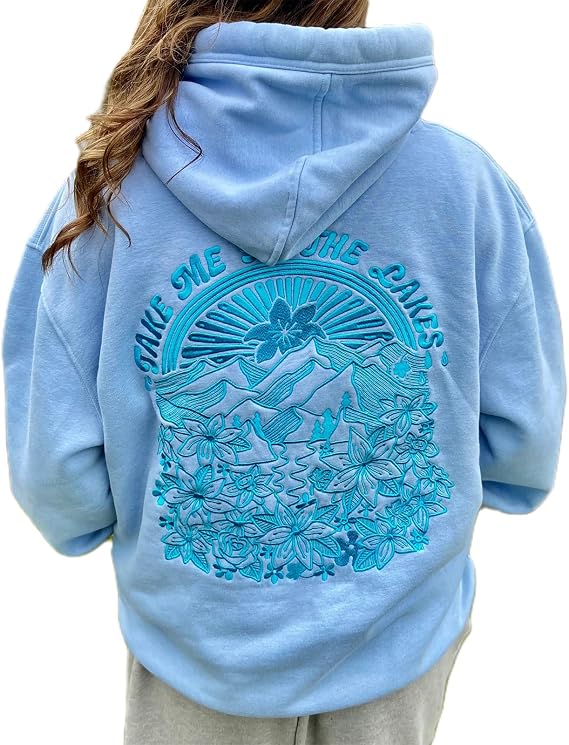 Foidiccx Preppy Embroidered Flower Hoodies for Teen Girl Women Y2K Back Graphic Printed Oversized Pullover Hooded Sweatshirts