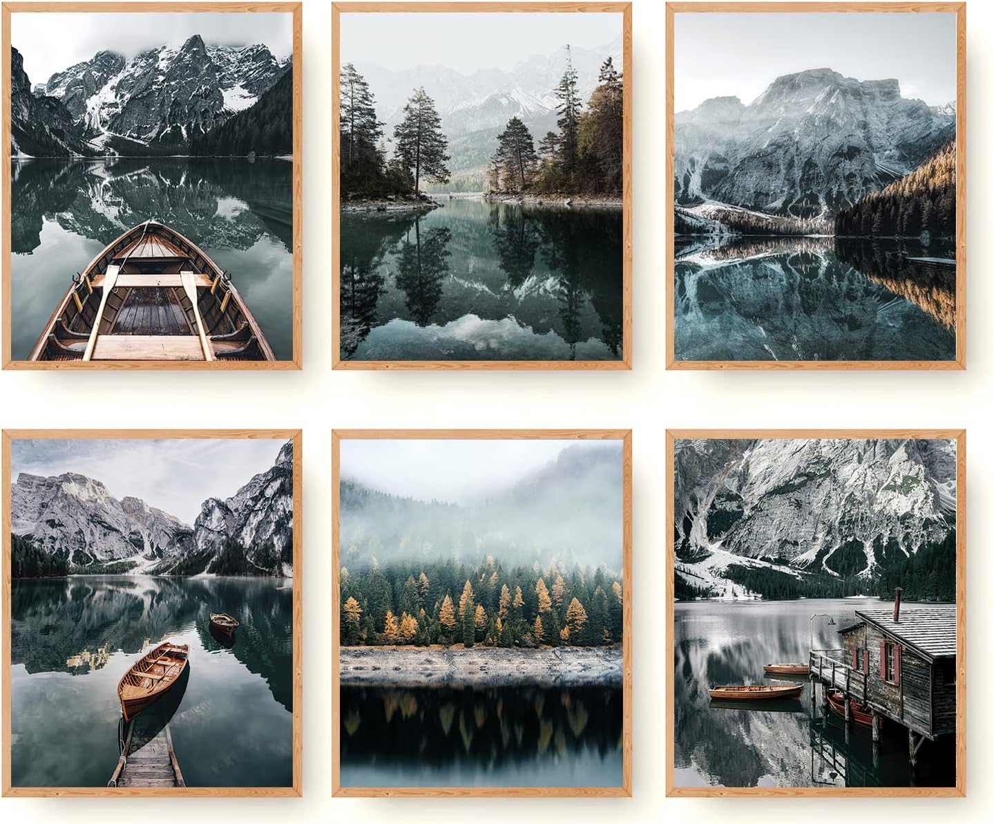 Roslynity Wall Art Prints Set of 6 Mountain Decor Canvas Wall Art Landscape Print Nature Posters Lake Boat Pictures Nature Photography Art Posters for Home Living Bedroom Decor 8x10 UNFRAMED