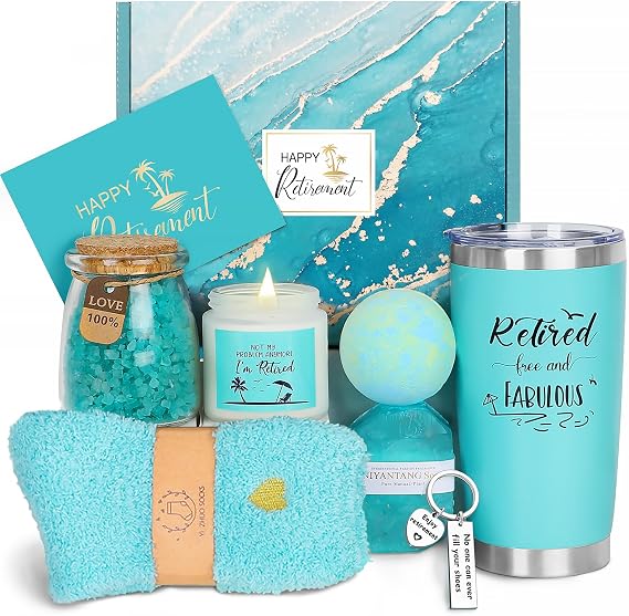 Retirement Gifts for Woman 2026, Happy Cool Retirement Gifts for Women Coworker, Teacher, Boss, Nurse, Friends, Mom, Retirees, Retired Free and Fabulous Funny Spa Gift Basket, 8 pcs