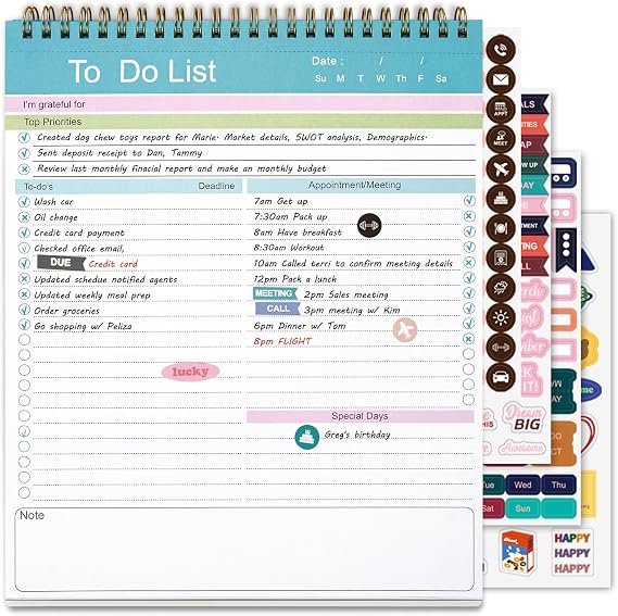 To Do List Notepad, Spiral Bound Undated Daily Planner, 52 Sheets 8.5" X 10.5" Tear Off Task Planning Pad with Checklist, For Work Office Home | Spiral Bound Undated Daily Planner, 52 Sheets 8.5" X 10.5" Tear Off Task Planning Pad with Checklist, For Work Office Home
