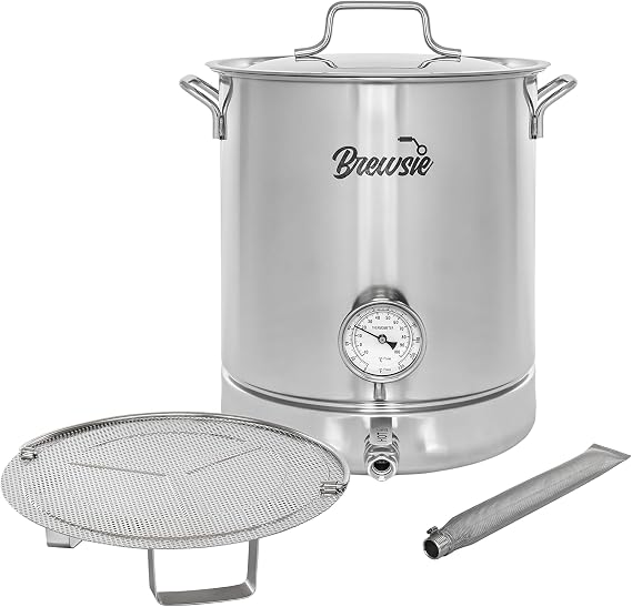 BREWSIE Stainless Steel Home Brew Kettle w/Dual Filtration. Equip with False Bottom Thermometer and Ball Valve for Brewing (16 Gal/ 64 QT)...