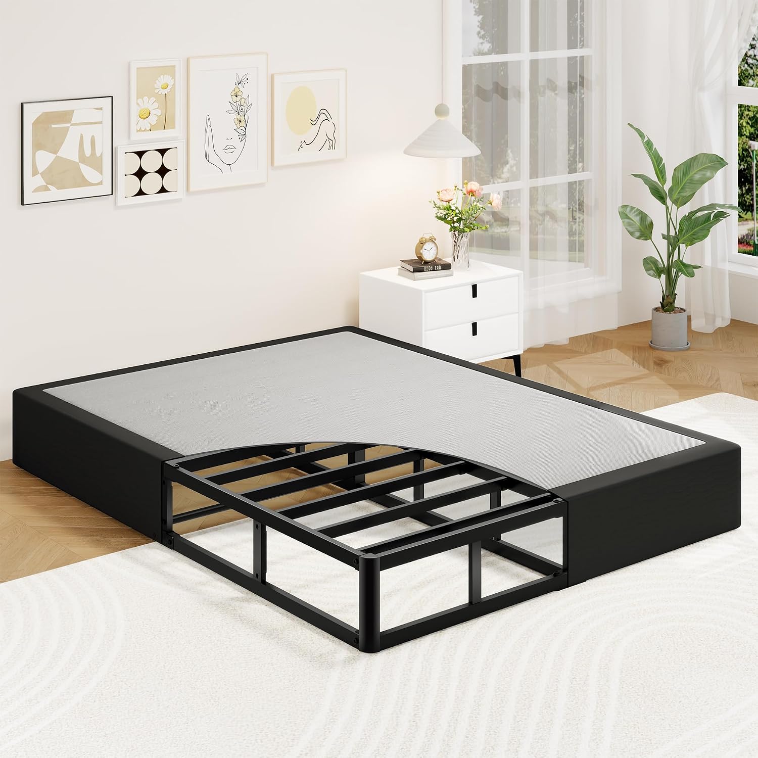 Awesofurni King Box Springs, 10" High Profile King Size Box Spring Only, Black 3000lb Heavy Duty Metal Frame Mattress Foundation with Fabric Cover, Easy Assembly, Noise Free