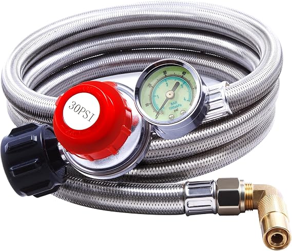 6 FT Propane Adapter Hose with 0-30 PSI Adjustable Gauge