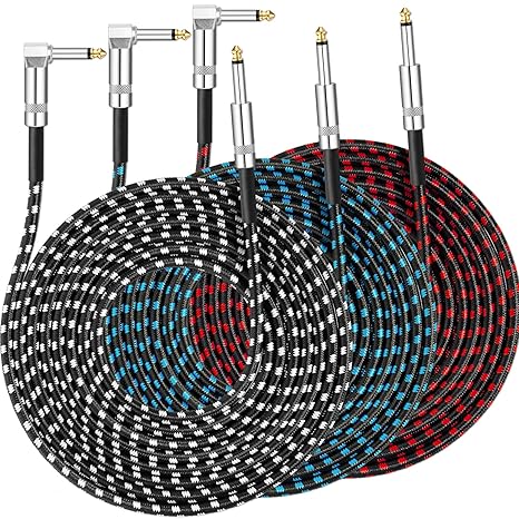 Tomorotec 3-Pack Guitar Cable 3M 10ft, Braided 1/4" Jack Lead for Bass/Amp