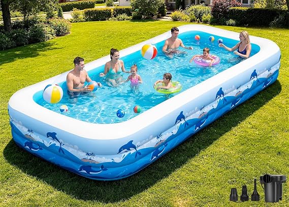 Large Inflatable Swimming Pool for Adults & Kids 145x76x22 Family Backyard Pool with Electric Pump, Heavy Duty PVC Water Party Outdoor Playset