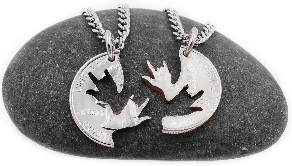 Best Friend Necklaces, Sign Language Deaf Jewelry, ASL I Love You, I Love You Hands Interlocking Puzzle Necklaces, By NameCoins