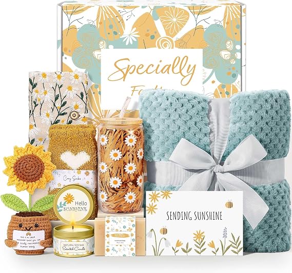 Wasocol Self Care Gifts for Women Gift Baskets,Sending Sunshine Thinking of You Care Package Spa Gift Sets, Unique Happy Birthday Gifts for Women Mom Sister Wife Grandma Best Friends Her - Sage Green