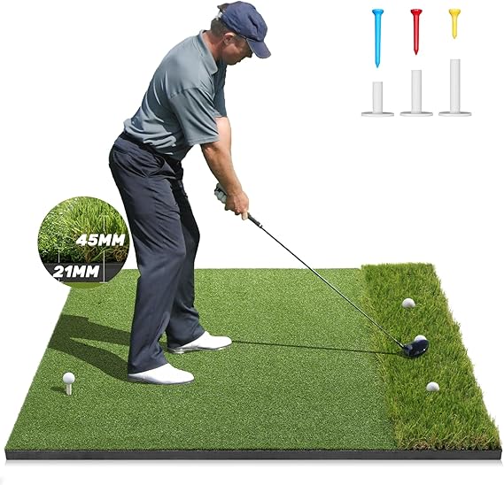 Premium Dual-Turf Golf Mat: 5x4ft, 6x4ft, 21mm to 50mm Thickened Base for Backyard, Driving Range, Indoor & Outdoor Practice Hitting, Swing & Chipping
