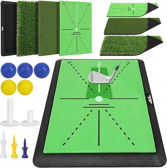 MoKo Golf Hitting Mat, Golf Practice Mat for Swing Path Feedback, Extra Replaceable Training Mats with Non-Slip Heavy Duty Rubber Base, Golfer Gifts for Men Women Outdoor Indoor