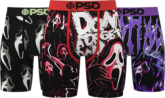 PSD Mens Underwear Ghostface & Horror Graphic Boxer Briefs, Packs & Singles
