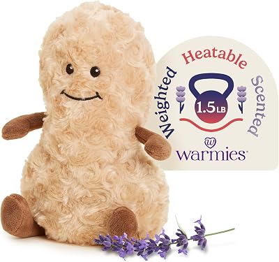 warmies Microwavable & Weighted Stuffed Animals, Peanut - Heated Stuffed Animal Plushie for Warmth & Comfort - Cute Soft Plush Toys for Adults & Children Boys, Girls, Babies & Toddlers