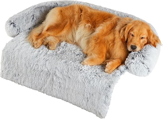 Codi Large Calming Dog Bed for Couch Anti-Anxiety Sofa Protector Mat for XL Dogs, 45''x37''x6'', Machine Washable, Fluffy & Cozy with Non-Slip Bottom, Light Grey