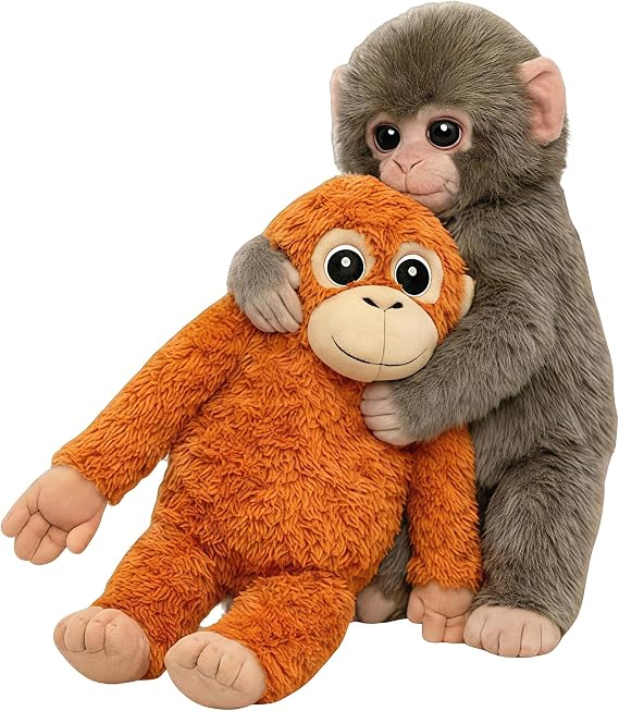 Punch Monkey Plush, Orangutan Plush with Baby Monkey, Soft Monkey Stuffed Animal Toy, Washable & Safe for Kids, Realistic Soft Cuddly Monkey Toy (B-25 cm)