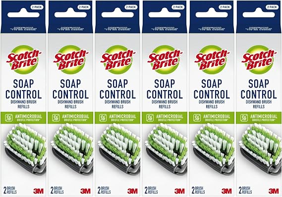 Scotch-Brite Soap Control Dishwand Brush Refills, Non-Scratch Scrub Brush Heads, Durable & Odor-Resistant, 6 Count (12 Total Refills)