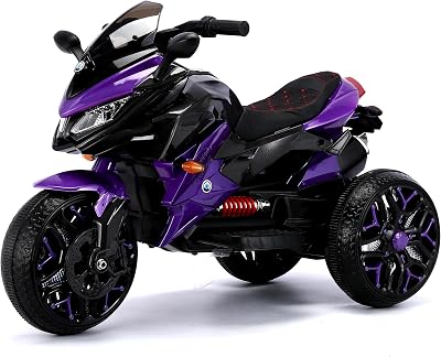 Kids Motorcycle Ride-On Motorcycle 3-Wheels Battery Powered Motorbike Tamco Rechargeable 12 V Kids Ride on Toy with PU seatManual ThrottleDrive by HandLighting Wheels Painted Purple