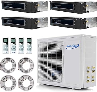 Multi Zone Mini Split Ductless Air Conditioner Quad 4 Zone 12000 + 12000 + 12000 + 12000 -Pre-Charged Inverter Compressor - Includes Four Free 25' Linesets - Slim Duct - US Parts