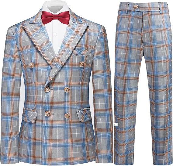 Boys Plaid 5 Piece Suit Set Kids Formal Tuxedo Outfit