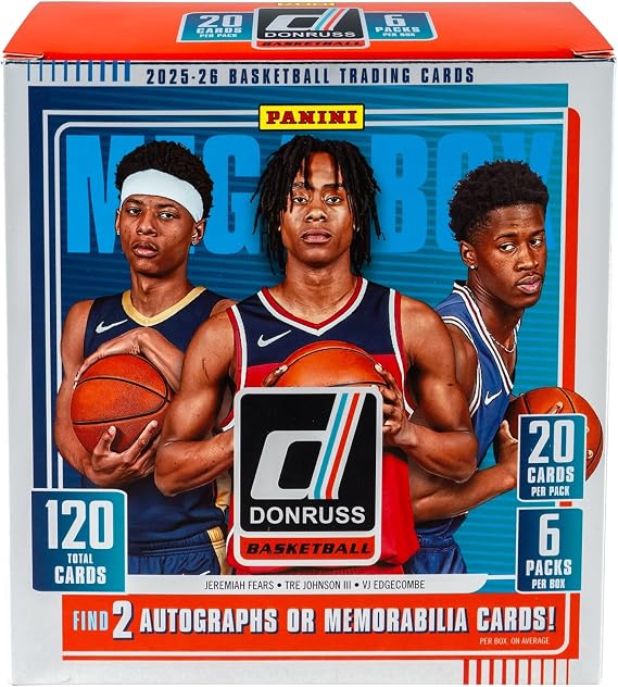 2025-26 Panini Donruss Basketball Retail Mega Box, 120 Cards, 6 Packs, Autographs, Memorabilia, Rated Rookies, Parallels & Inserts