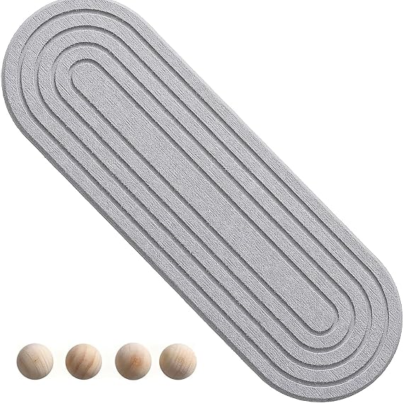 Stone Drying Mat Kitchen, 30 × 10 cm Stone Dish Drying Mat, Fast Drying Soap Tray & Organizer – Diatomaceous Earth Dish Drying Mat with Wooden Feet for Kitchen and Bathroom