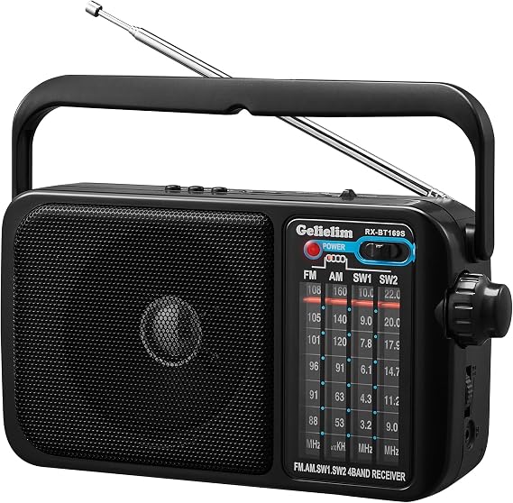 Gelielim AM FM Radio Portable Plug in Wall or AA Battery Operated for Home/Outdoor, Bluetooth Radio with Excellent Sound and Reception, Large Tuning Knobs, Gifts for Seniors