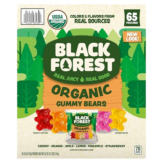 Black Forest USDA Organic Gummy Bears - 65 Pouches - .0.8Oz Each