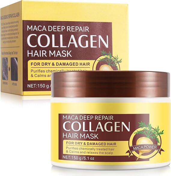 Collagen Hair Mask 150ml,Maca Power Deep Repair Conditioning Argan Oil Collagen Hair Mask Essence for Dry Damaged Hair All Hair Types,Natural Nourishing Hair Conditioner