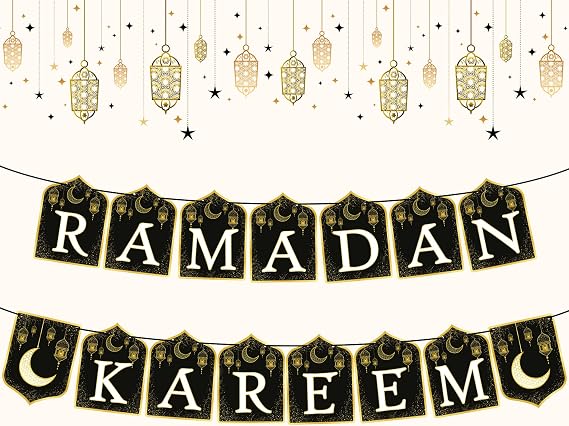 KatchOn Ramadan Kareem Banner 10 Feet, Black and Gold | Cardstock, Rectangular