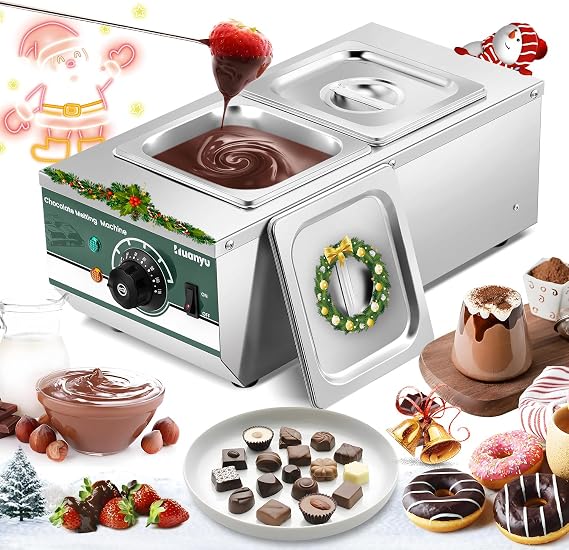 Chocolate Tempering Machine with 2 Pots 30C-110C Chocolate Melting Machine 800W Commercial Chocolate Melter Water Heating Chocolate Melting Pot