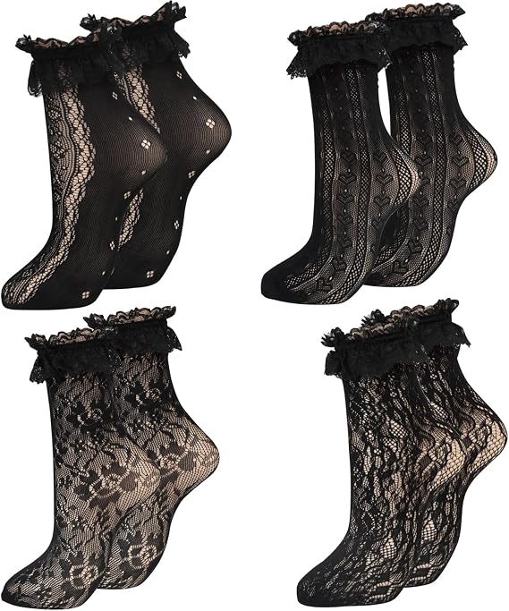 Womens Lace Ankle Socks Ruffle Frilly Socks,Mesh Lace Trim Lolita Sock,Cute Mesh Frilly Dress Sock for Women