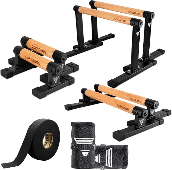 GORNATION Parallettes, Calisthenics Push-Up Bars for Handstands & Strength Training, Parallel Bars for Home & Outdoor Training, Fitness Equipment with Secure Grip, Wooden Handles