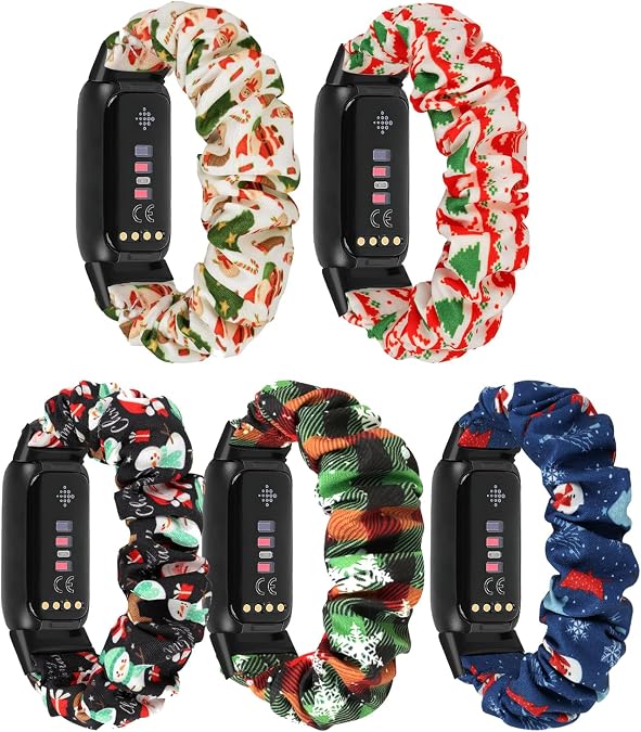 Scrunchie Watch Bands for Women Compatible with Fitbit Luxe Elastic Scrunchy Replacement Band Soft Stretchy Band For Fitbit Luxe, 5 Pack