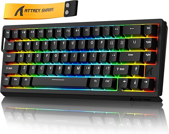 ATTACK SHARK X68 HE 8000Hz Rapid Trigger Keyboard, 0.01mm RT Accuracy Wired Gaming Keyboard with Magnetic Switch, Adjustable Actuation, Rapid Trigger, Snap Tap, RGB Lighting for PC/Mac, Black