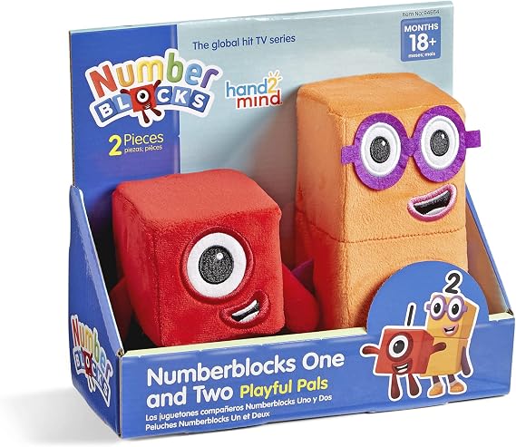 hand2mind Numberblocks One & Two Playful Pals, Ages 18+ Months | Plush Figure Toys, Numbers for Toddlers, Preschool Math Learning Toys, Stuffed Animal Plushies, Counting Blocks